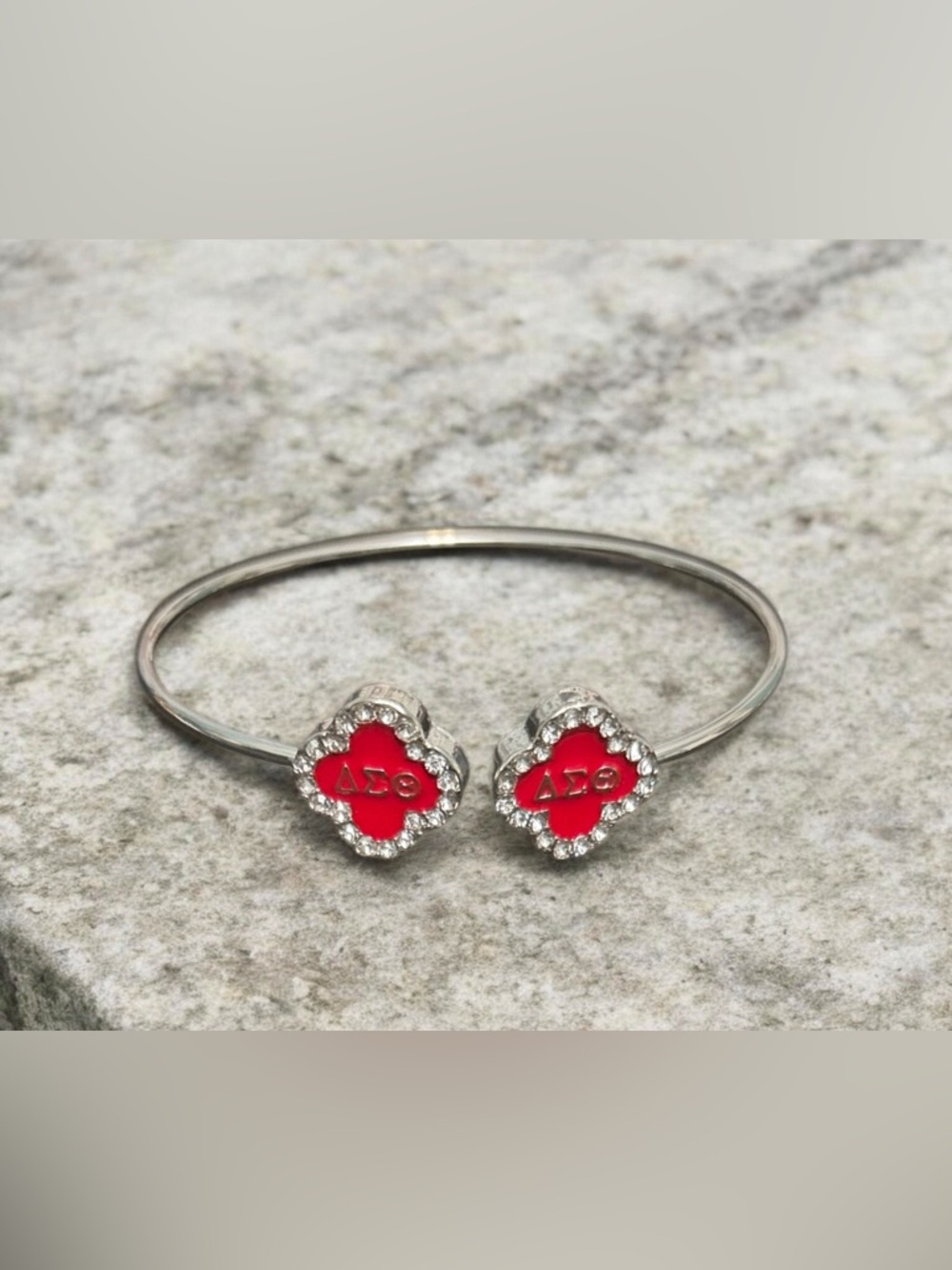 Delta Sigma Theta Red Clover Shaped Single Bangle Bracelet